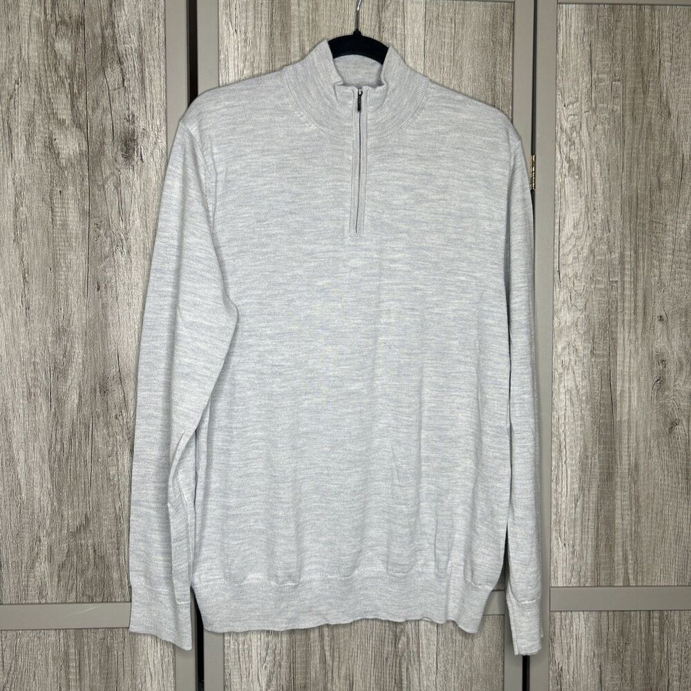 Charles Tyrwhitt Sweater Merino Wool Quarter Zip Mock Neck Casual Gray